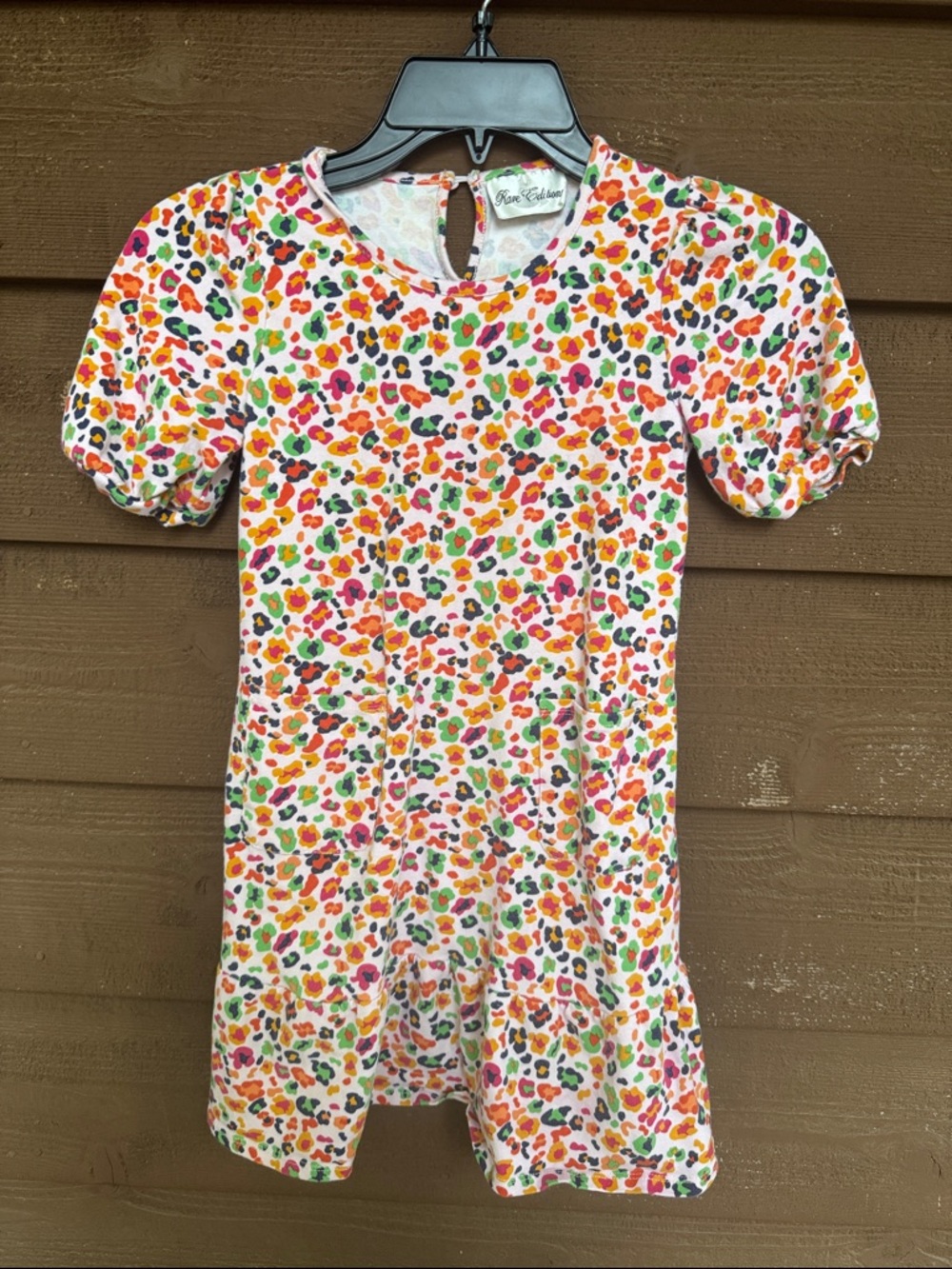 Rare Editions White Dress with Multicolor Leopard Print size 8